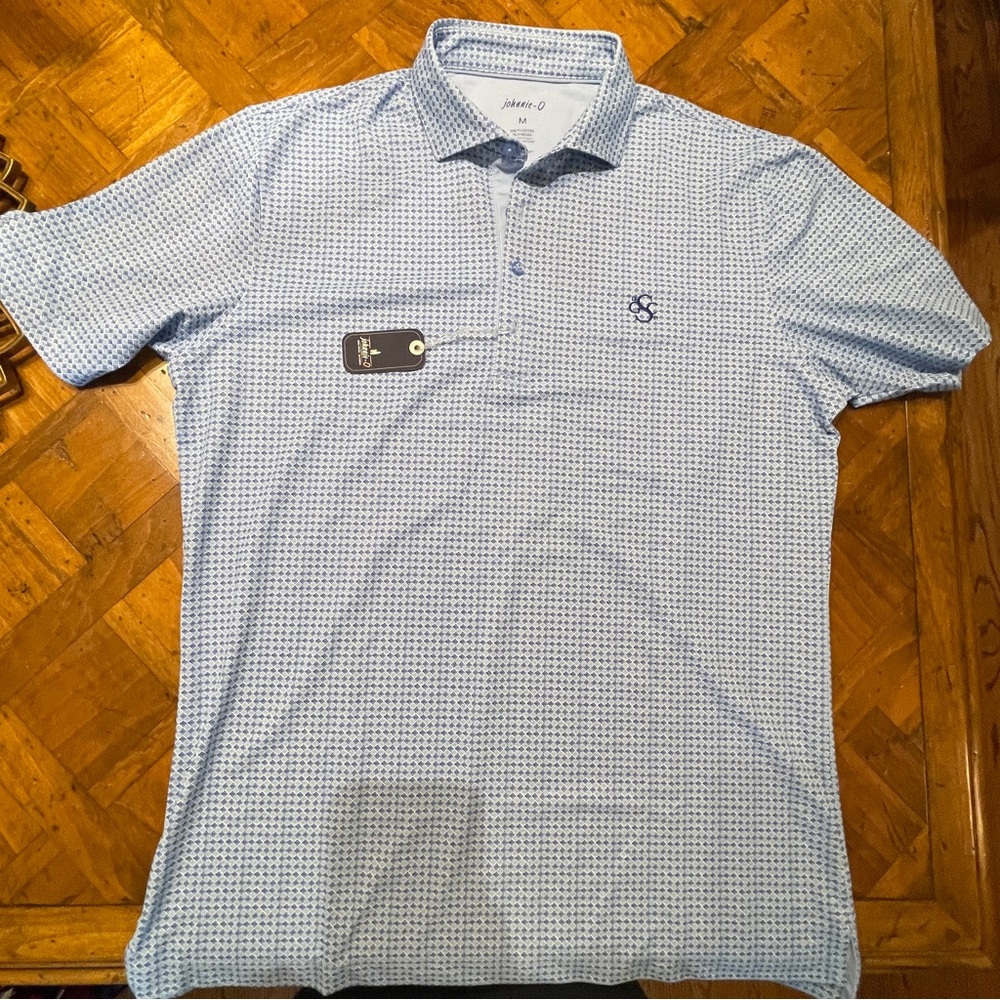 johnnie-O Men's Light Blue Patterned Polo Shirt NWT